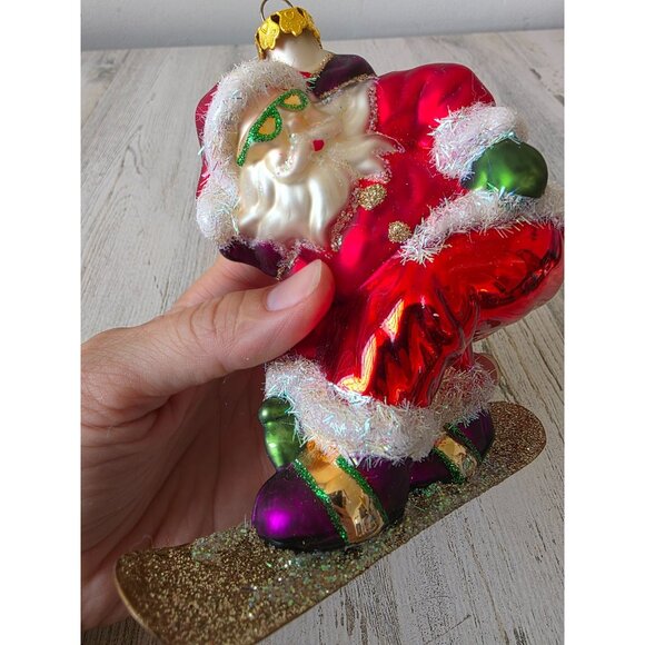 Glass glitter BRN Santa snowboarding ornament‎ Xmas tree sport - Picture 5 of 9